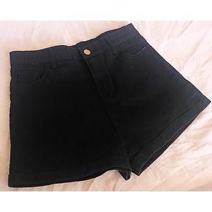 Black Denim High Waisted Shorts